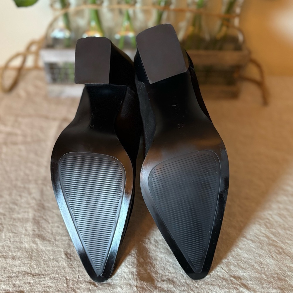 Zara Cowboy Split Suede Leather Heeled Ankle Boots Black Size 36 UE, Size 6 US. - Picture 9 of 14